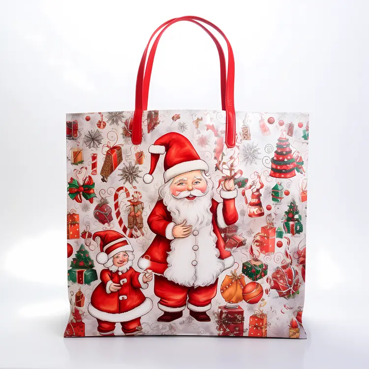 Santa Claus and Gifts on Festive Bag