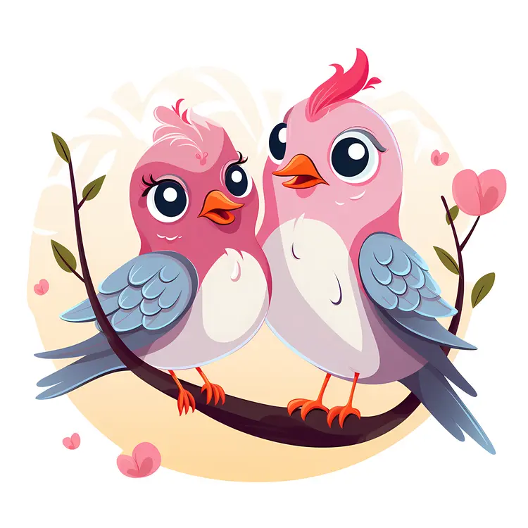 Cute Pink Birds on a Branch for Valentine's Day