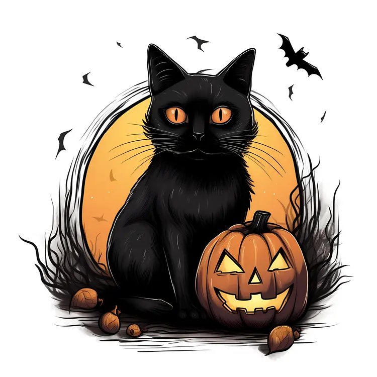Black Cat with Pumpkin for Halloween