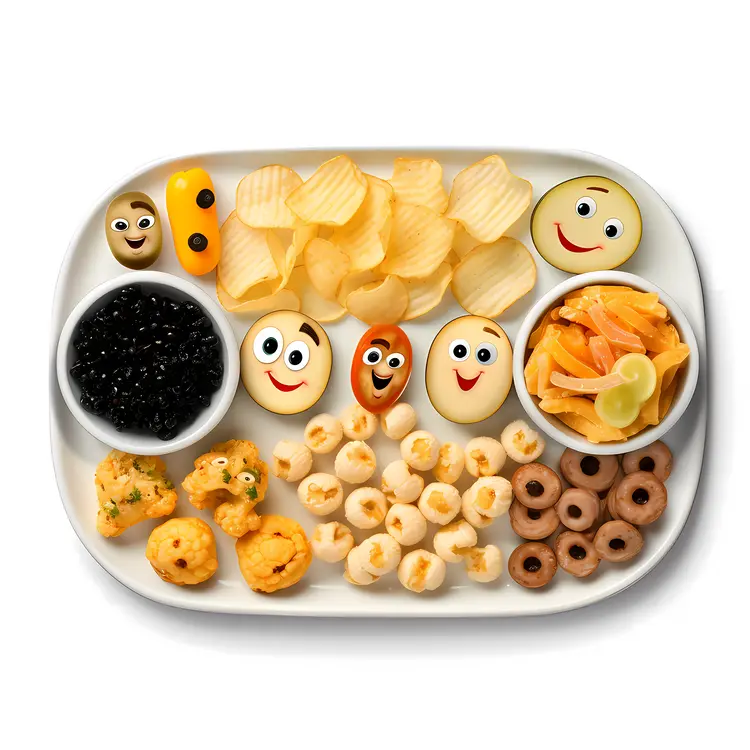Colorful Food Platter with Smiley Faces