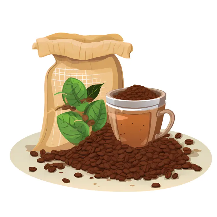 Coffee Beans with Cup and Sack