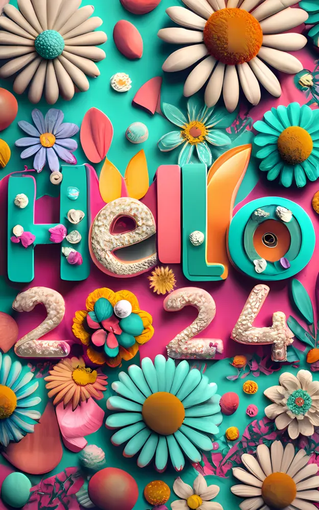 Vibrant Floral Hello 2024 Greeting