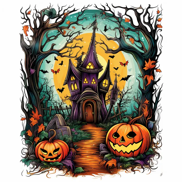 Spooky House with Pumpkins