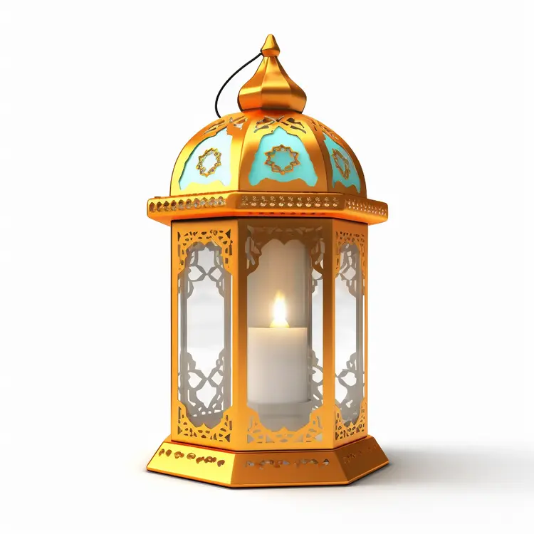 Golden Hexagonal Lantern with Candle