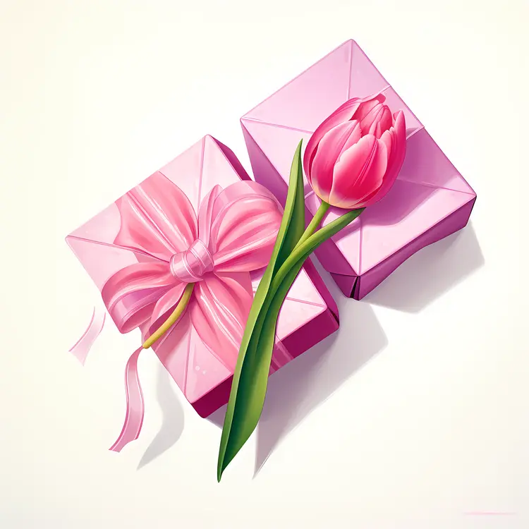 Pink Gift Box with Tulip