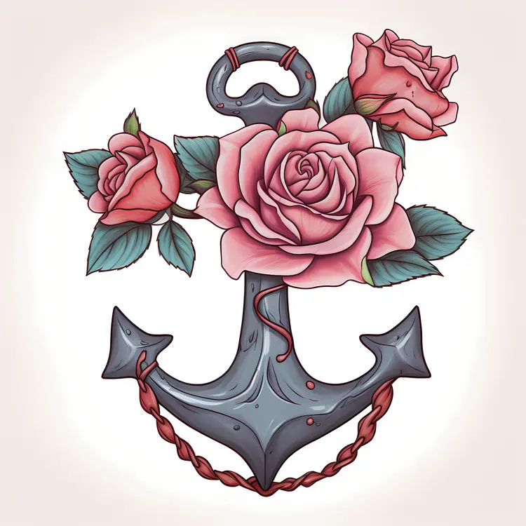 Charming Anchor with Roses Tattoo Design