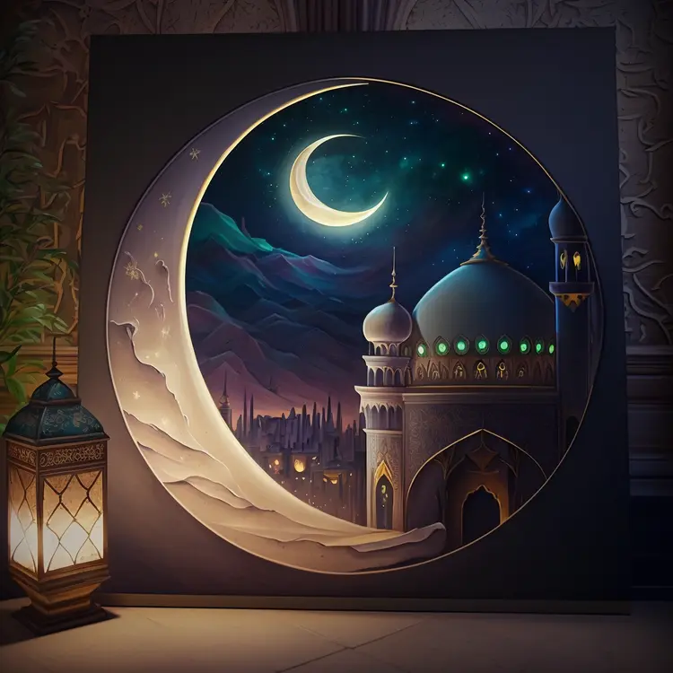 Crescent Moon and Mosque Illustration for Ramadan