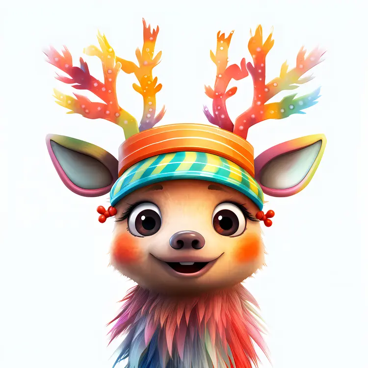 Colorful Reindeer with Striped Hat