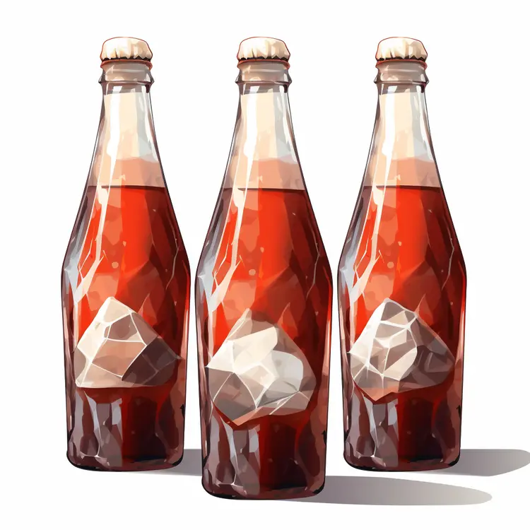 Three Bottles of Soda with Ice Cubes
