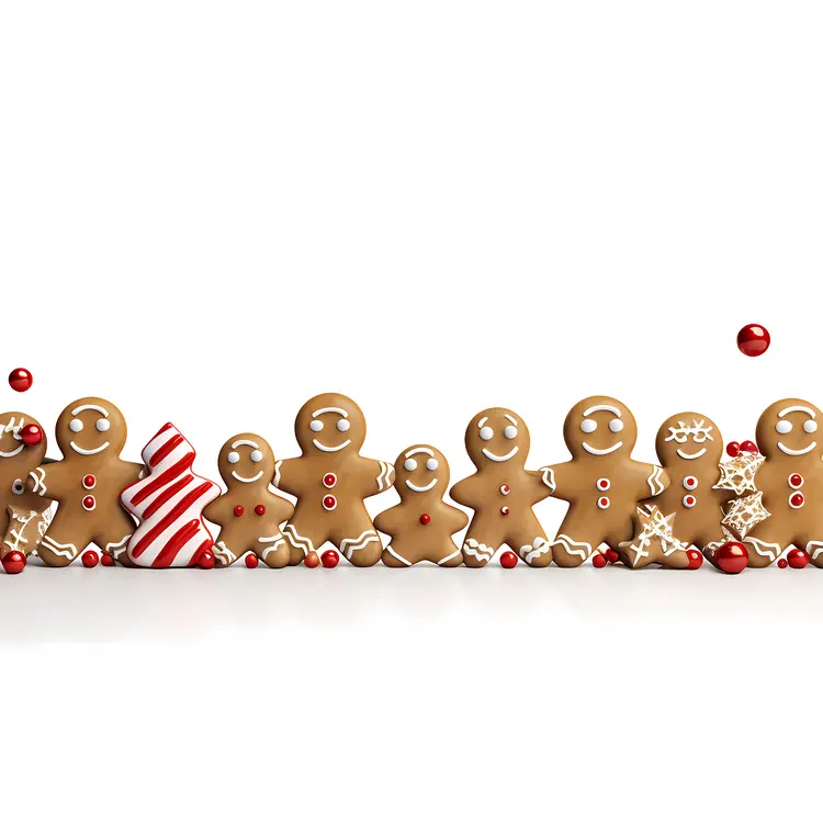 Row of Gingerbread Men Cookies with Christmas Decorations