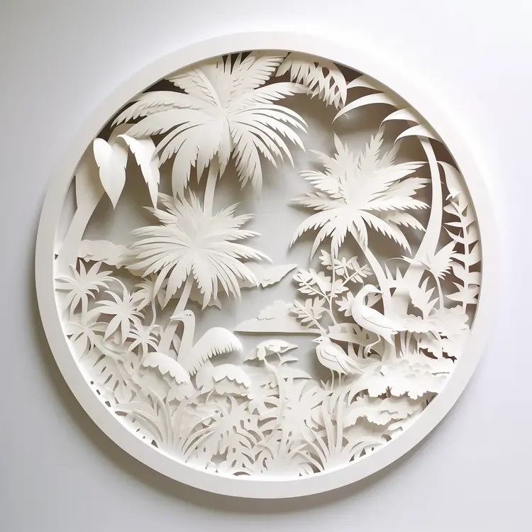 Intricate White Paper Art of Tropical Scene