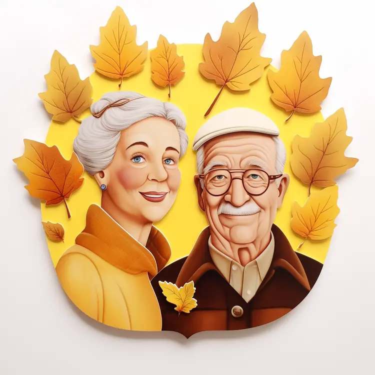 Elderly Couple with Autumn Leaves Portrait