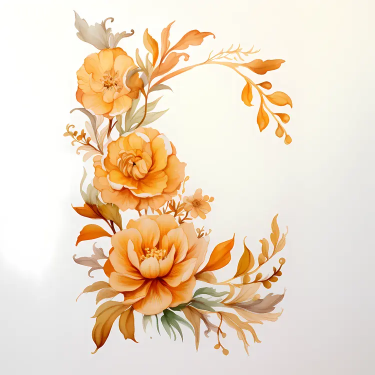 Decorative Floral Letter C with Yellow and Orange Flowers
