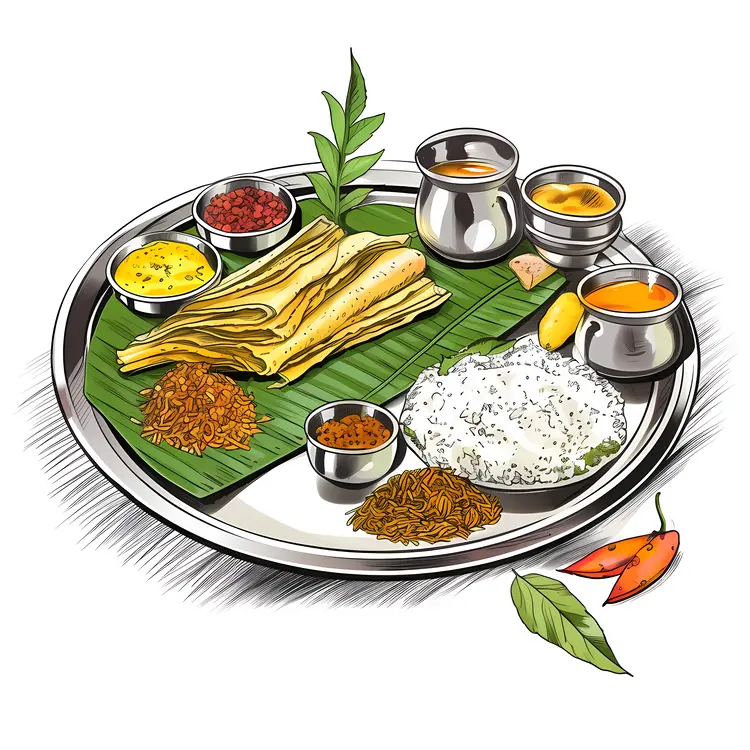 Traditional Indian Meal on Banana Leaf