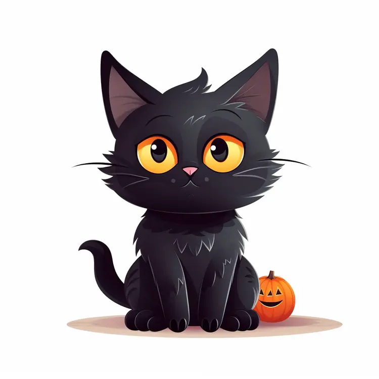 Cute Black Cat with Pumpkin for Halloween