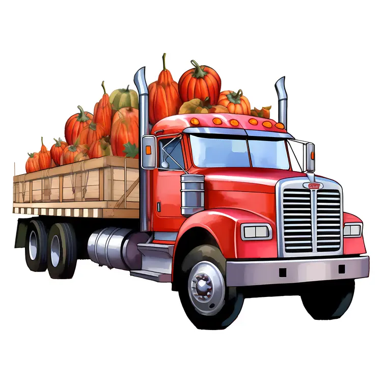 Red Truck Loaded with Pumpkins