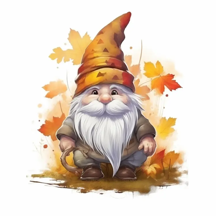 Cute Gnome with Autumn Leaves