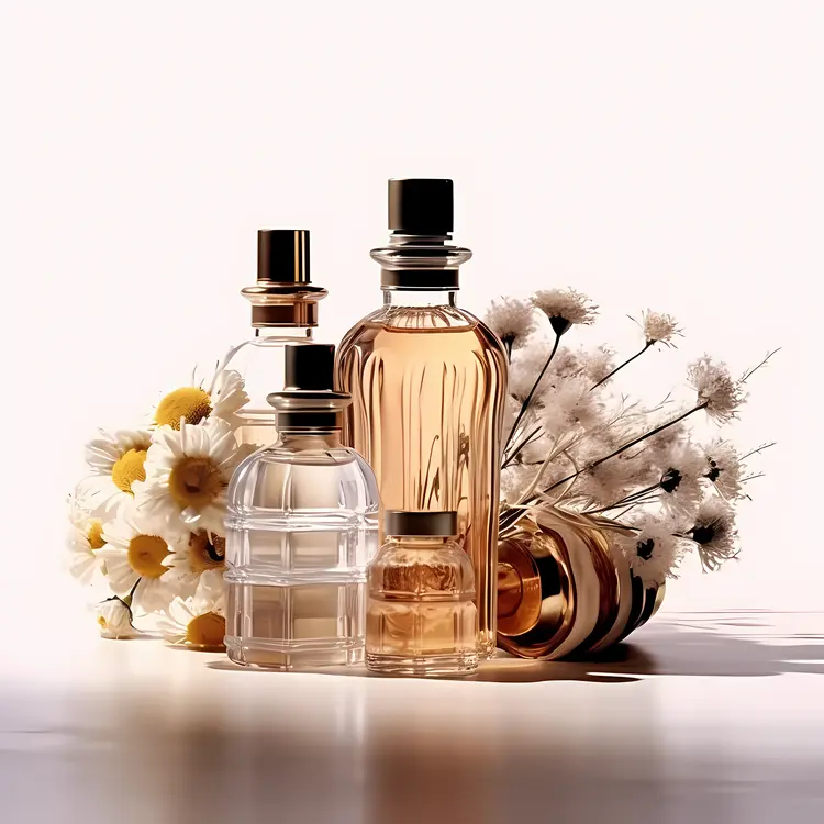 Assorted Perfume Bottles with White Flowers