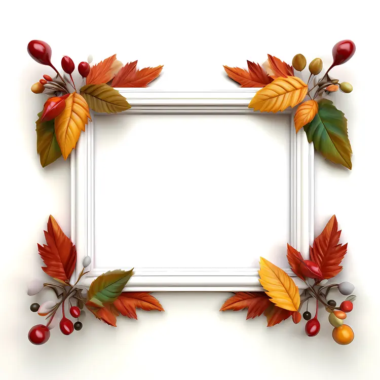Autumn Leaves Frame with Red Berries