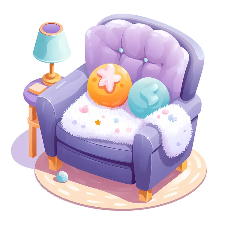Purple Armchair with Decorative Pillows