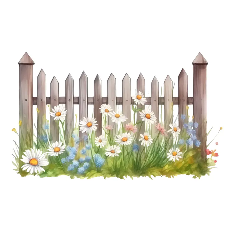 Wooden Fence with Blooming Flowers
