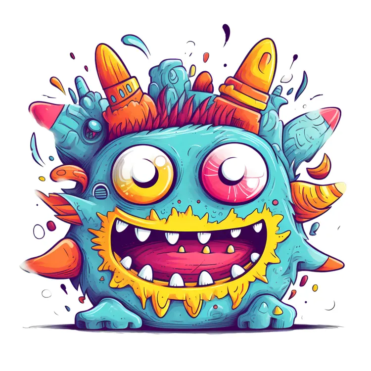 Playful Blue Monster with Orange Horns