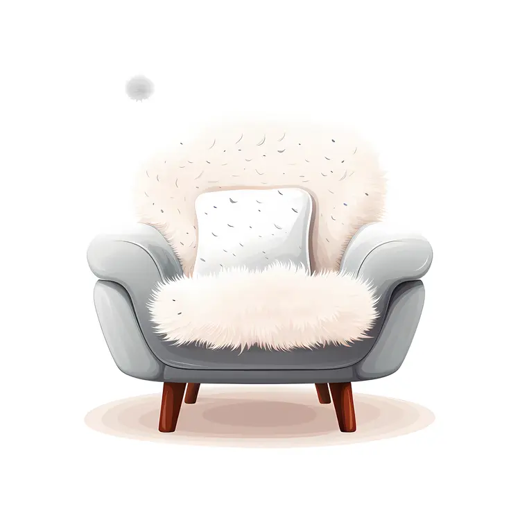 Plush Armchair with Pillow and Fur