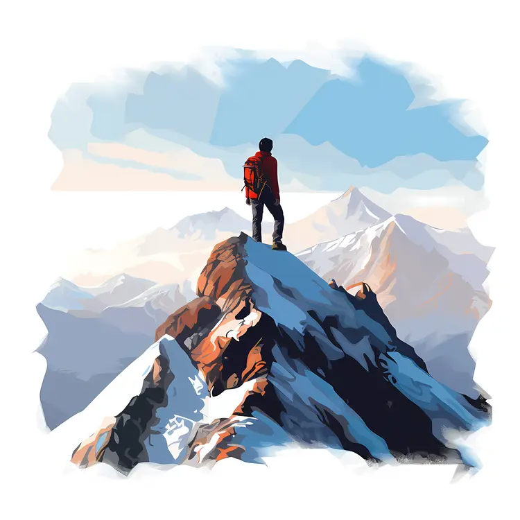 Hiker on a Snow-Covered Mountain