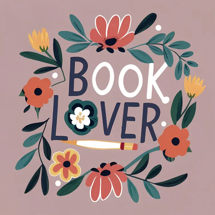 Book Lover Floral Design with Pink Background