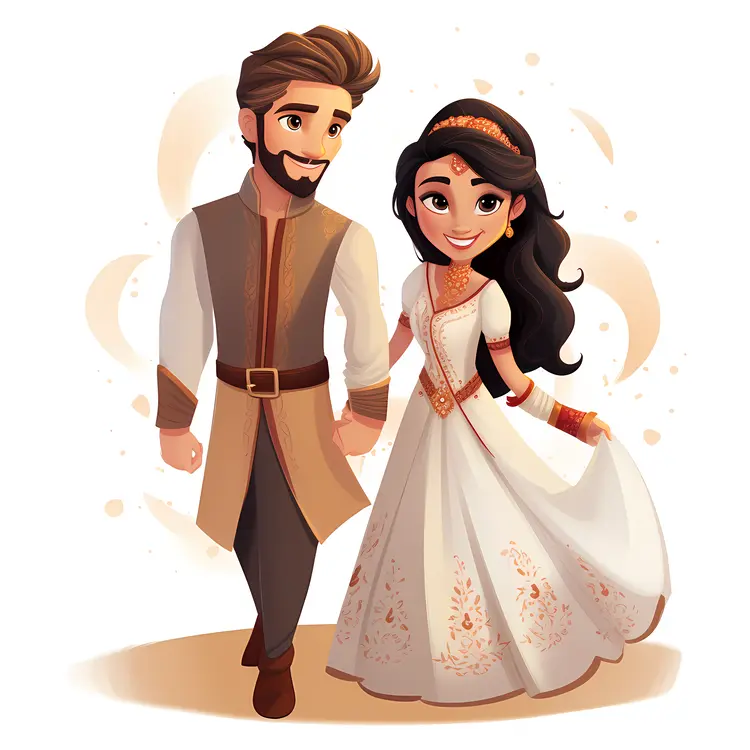 Traditional Wedding Couple Illustration