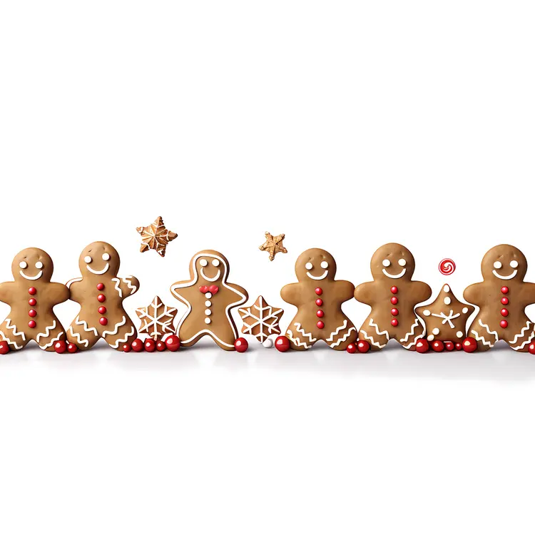 Gingerbread Men Cookies with Stars and Red Decorations