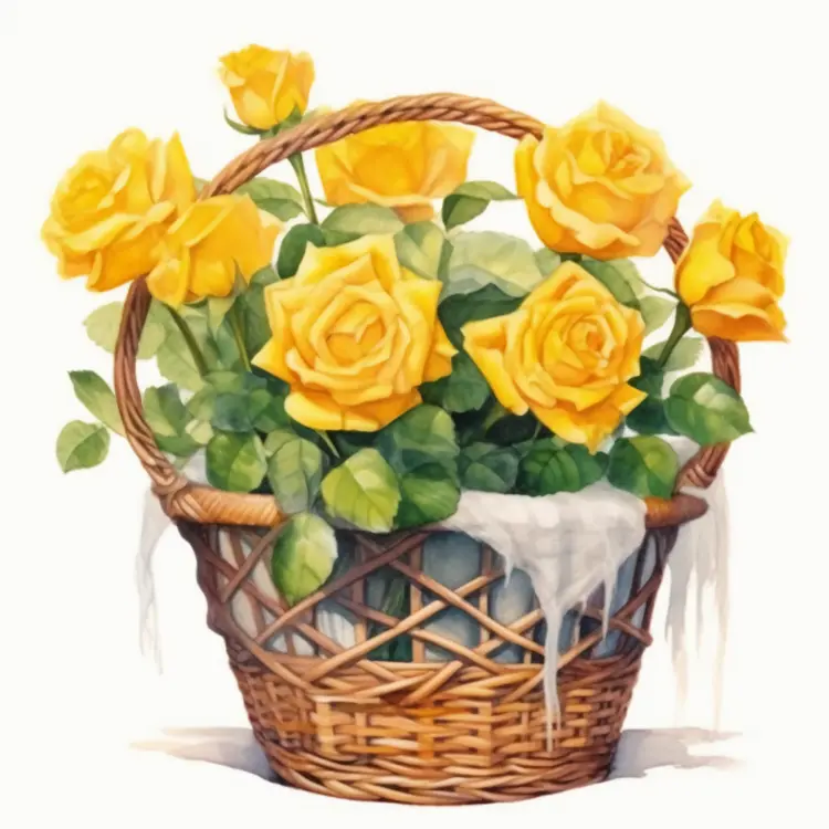 Beautiful Yellow Roses in a Basket
