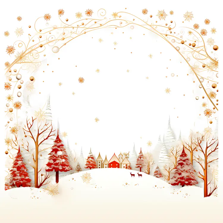 Winter Village with Snowy Trees