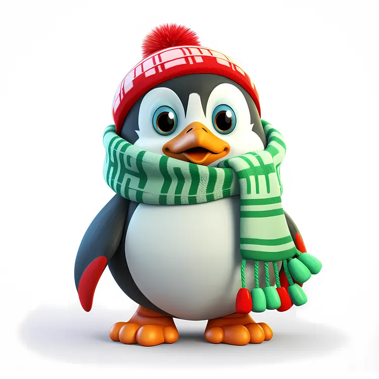 Cute Penguin with Scarf and Hat