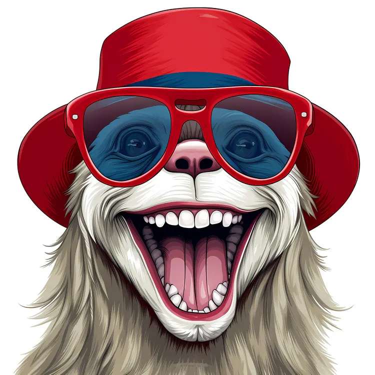 Happy Sloth with Red Hat and Sunglasses