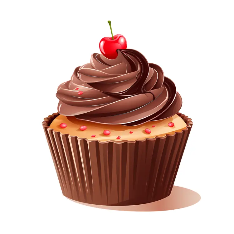 Cupcake with Chocolate Frosting and Cherry