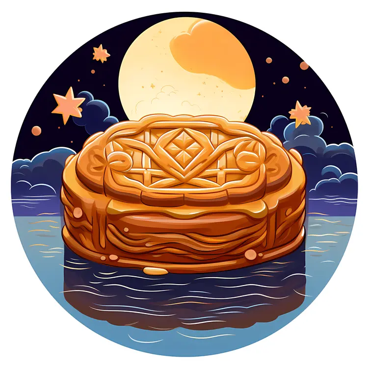Mooncake with Full Moon in the Night Sky