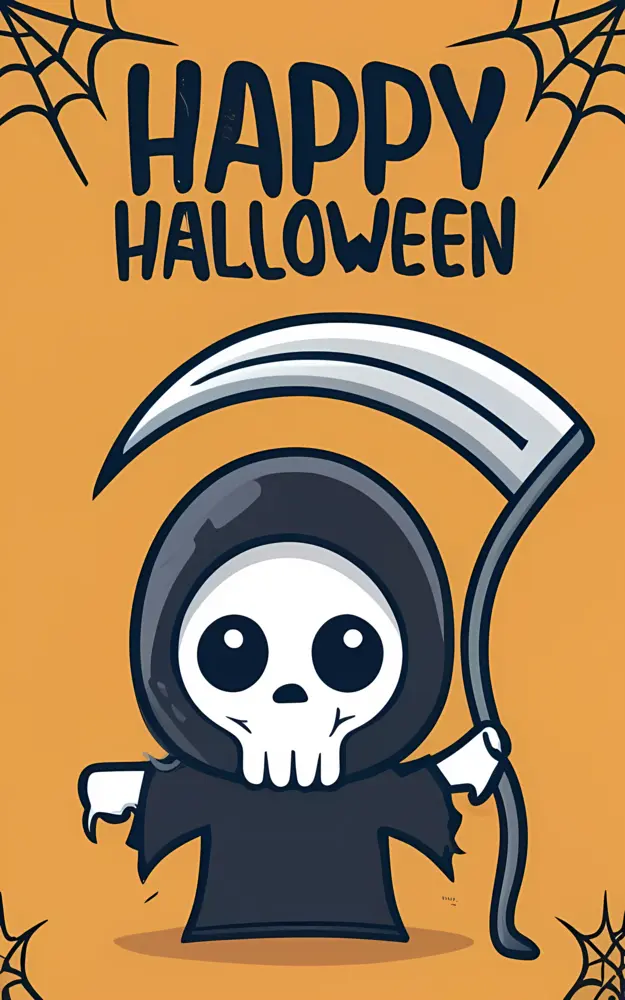 Cute Grim Reaper with Spider Web for Halloween