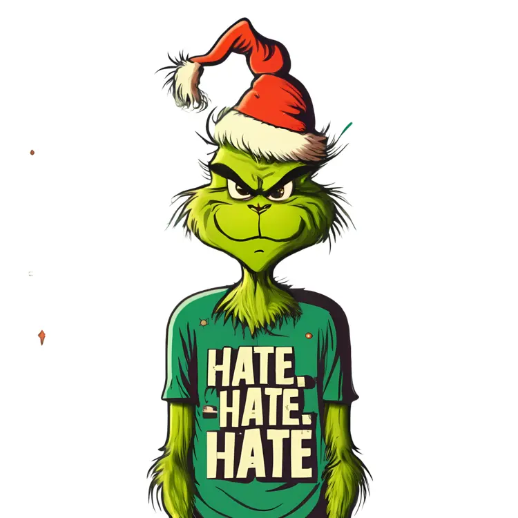 Green Grinch with 'HATE. HATE. HATE' Shirt
