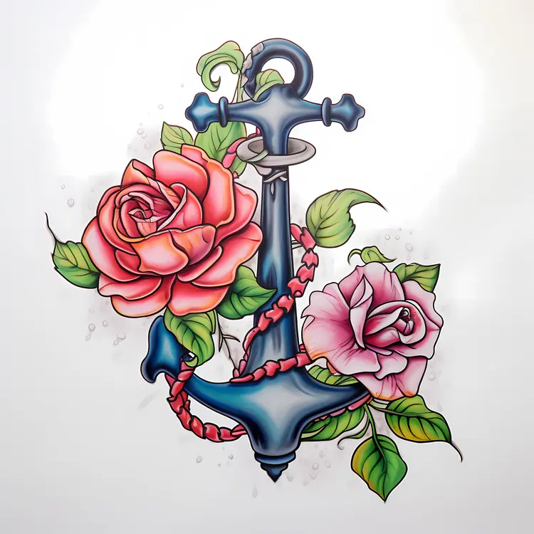 Anchor with Roses Tattoo Design