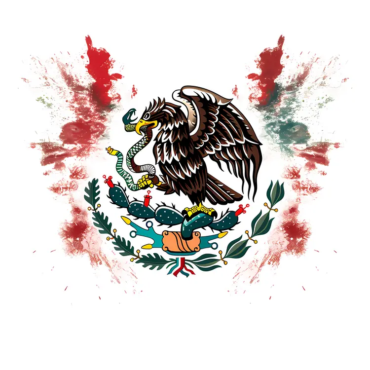 Mexican Flag Emblem with Splashes
