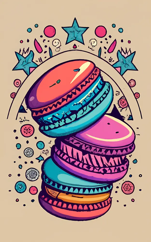 Vibrant Macarons with Stars Illustration