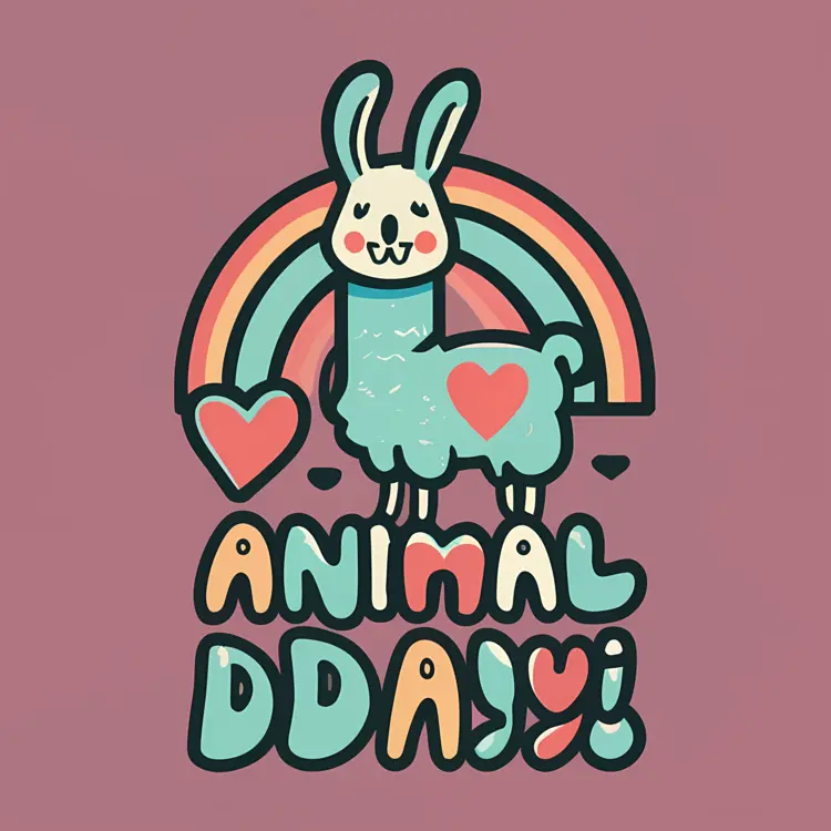 Animal Day with Cute Llama and Rainbow