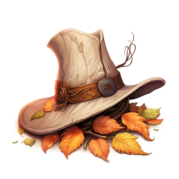 White Cowboy Hat with Autumn Leaves