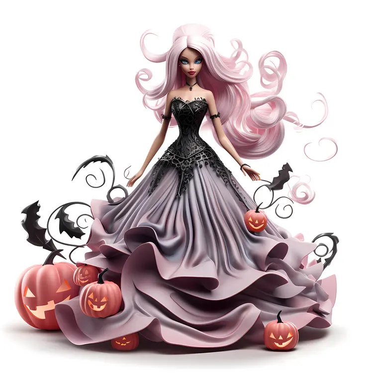 Elegant Halloween Doll with Pumpkins
