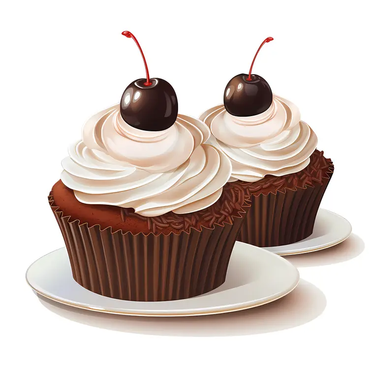 Chocolate Cupcakes with Whipped Cream and Cherries