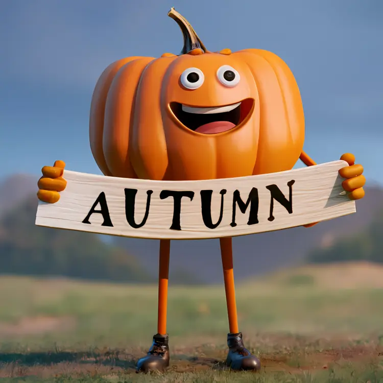 Pumpkin Holding Autumn Sign
