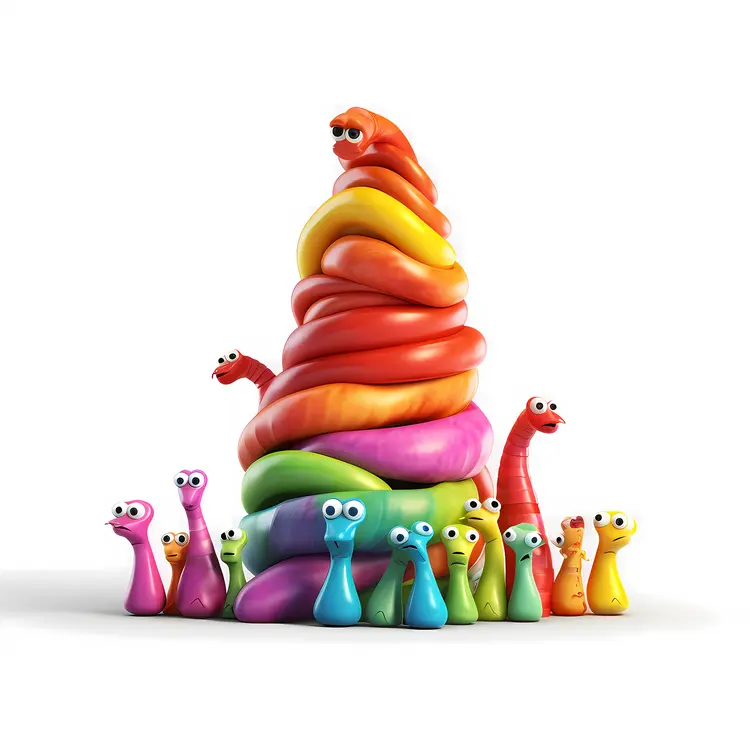 Cute Colorful Worms in Cartoon Style