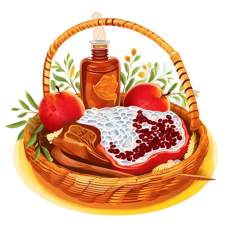 Festive Basket with Honey and Apples for Rosh Hashanah