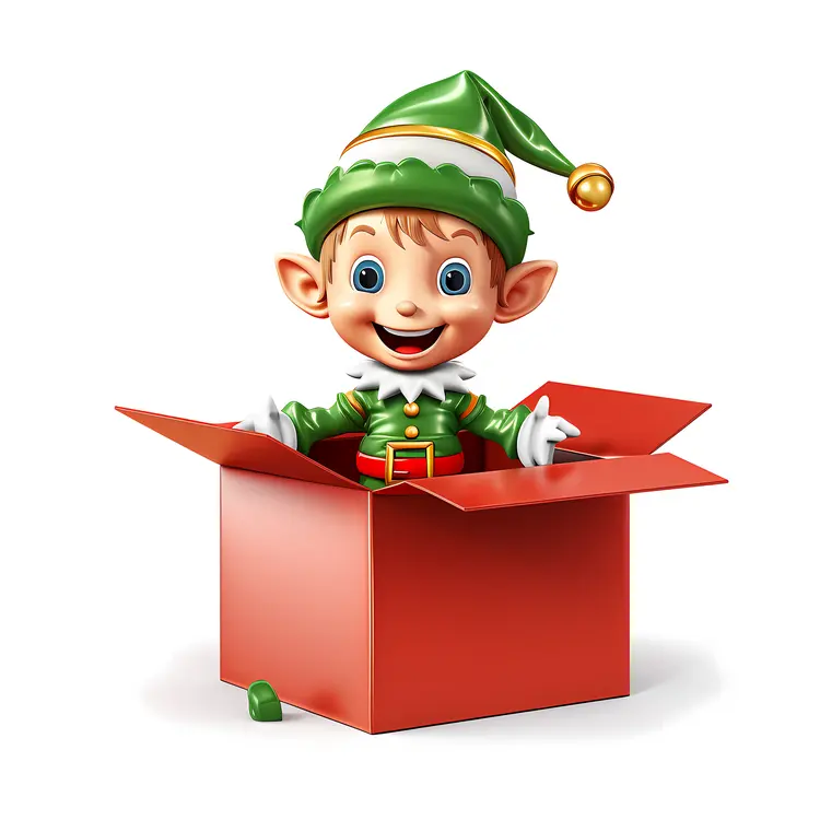 Happy Elf in a Red Box